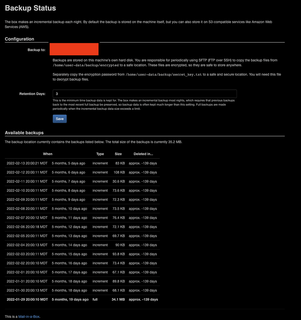 Backups Not Working Maintenance MailinaBox Forum